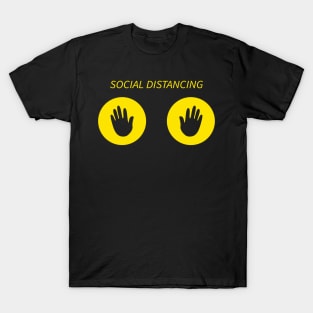 Social distance black handprints in yellow circle. T-Shirt